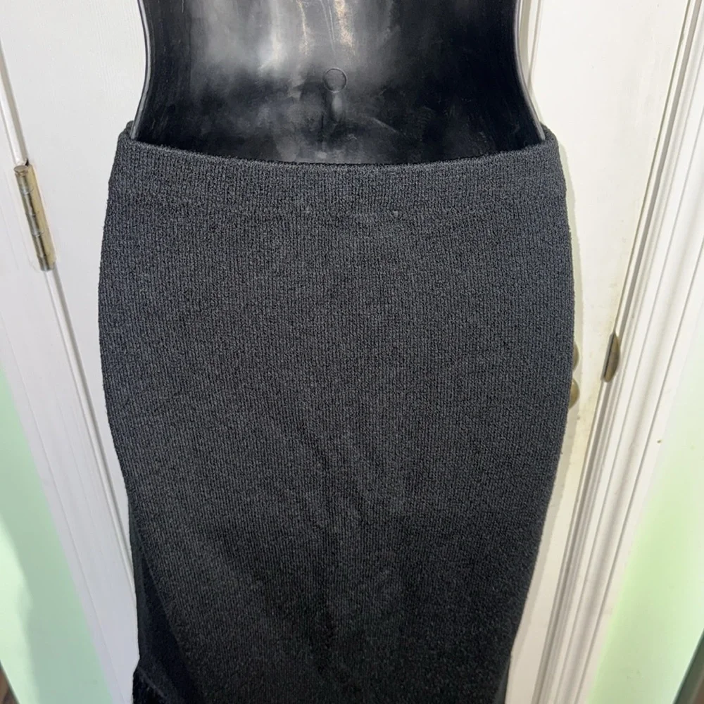 Brenda French for French Rags Black Vintage Asymmetrical Fringe Skirt Size Med